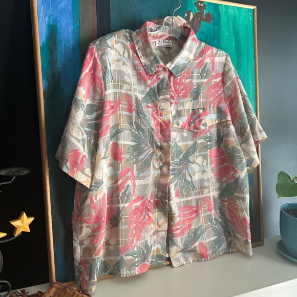 D’Allairds Tropical Print Short Sleeve Blouse L - Picture 8 of 16